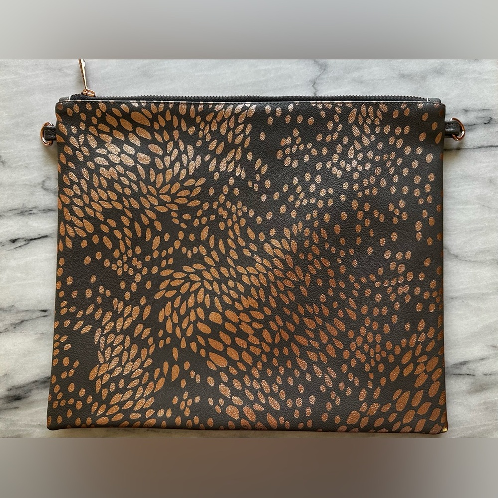 Erin Condren Large Luxe Clutch in Metallic Rose Gold Painted Petals Pattern